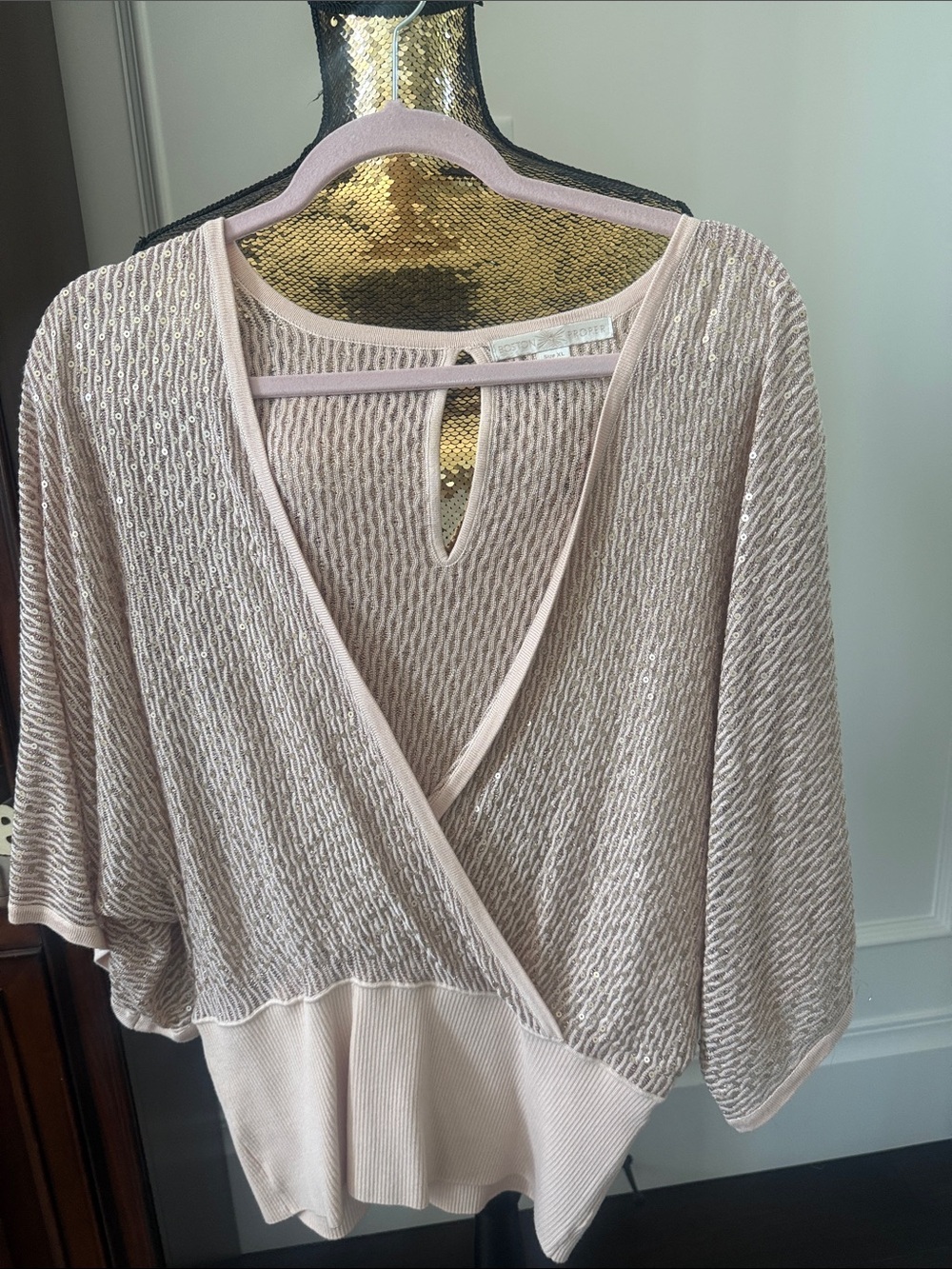 Boston Proper Blush Pink Textured Scoop Neck Sweater